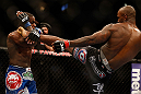 SAN JOSE, CA - APRIL 20:   (R-L) Francis Carmont kicks Lorenz Larkin in their middleweight bout during the UFC on FOX event during the UFC on FOX event at the HP Pavilion on April 20, 2013 in San Jose, California.  (Photo by Josh Hedges/Zuffa LLC/Zuffa LLC via Getty Images)  *** Local Caption *** Francis Carmont; Lorenz Larkin
