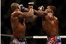 SAN JOSE, CA - APRIL 20:   (R-L) Lorenz Larkin punches Francis Carmont in their middleweight bout during the UFC on FOX event during the UFC on FOX event at the HP Pavilion on April 20, 2013 in San Jose, California.  (Photo by Josh Hedges/Zuffa LLC/Zuffa LLC via Getty Images)  *** Local Caption *** Francis Carmont; Lorenz Larkin