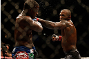 SAN JOSE, CA - APRIL 20:   (R-L) Francis Carmont punches Lorenz Larkin in their middleweight bout during the UFC on FOX event during the UFC on FOX event at the HP Pavilion on April 20, 2013 in San Jose, California.  (Photo by Josh Hedges/Zuffa LLC/Zuffa LLC via Getty Images)  *** Local Caption *** Francis Carmont; Lorenz Larkin