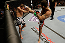 SAN JOSE, CA - APRIL 20:   (R-L) Matt Brown kicks Jordan Mein in their welterweight bout during the UFC on FOX event at the HP Pavilion on April 20, 2013 in San Jose, California.  (Photo by Ezra Shaw/Zuffa LLC/Zuffa LLC via Getty Images)  *** Local Caption *** Matt Brown; Jordan Mein
