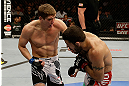 SAN JOSE, CA - APRIL 20:   (L-R) Jordan Mein punches Matt Brown in their welterweight bout during the UFC on FOX event at the HP Pavilion on April 20, 2013 in San Jose, California.  (Photo by Ezra Shaw/Zuffa LLC/Zuffa LLC via Getty Images)  *** Local Caption *** Matt Brown; Jordan Mein