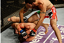 SAN JOSE, CA - APRIL 20:   (R-L) Matt Brown punches Jordan Mein in their welterweight bout during the UFC on FOX event at the HP Pavilion on April 20, 2013 in San Jose, California.  (Photo by Ezra Shaw/Zuffa LLC/Zuffa LLC via Getty Images)  *** Local Caption *** Matt Brown; Jordan Mein