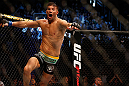 SAN JOSE, CA - APRIL 20:   Josh Thomson reacts to his victory over Nate Diaz in their lightweight bout during the UFC on FOX event during the UFC on FOX event at the HP Pavilion on April 20, 2013 in San Jose, California.  (Photo by Josh Hedges/Zuffa LLC/Zuffa LLC via Getty Images)  *** Local Caption *** Nate Diaz; Josh Thomson