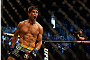 SAN JOSE, CA - APRIL 20:   Josh Thomson reacts to his victory over Nate Diaz in their lightweight bout during the UFC on FOX event during the UFC on FOX event at the HP Pavilion on April 20, 2013 in San Jose, California.  (Photo by Josh Hedges/Zuffa LLC/Zuffa LLC via Getty Images)  *** Local Caption *** Nate Diaz; Josh Thomson