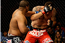 SAN JOSE, CA - APRIL 20:   (L-R) Daniel Cormier punches Frank Mir in their heavyweight bout during the UFC on FOX event at the HP Pavilion on April 20, 2013 in San Jose, California.  (Photo by Ezra Shaw/Zuffa LLC/Zuffa LLC via Getty Images)  *** Local Caption *** Frank Mir; Daniel Cormier