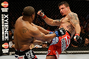 SAN JOSE, CA - APRIL 20:   (R-L) Frank Mir kicks Daniel Cormier in their heavyweight bout during the UFC on FOX event at the HP Pavilion on April 20, 2013 in San Jose, California.  (Photo by Ezra Shaw/Zuffa LLC/Zuffa LLC via Getty Images)  *** Local Caption *** Frank Mir; Daniel Cormier