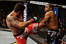 SAN JOSE, CA - APRIL 20:   (L-R) Frank Mir kicks Daniel Cormier in their heavyweight bout during the UFC on FOX event at the HP Pavilion on April 20, 2013 in San Jose, California.  (Photo by Ezra Shaw/Zuffa LLC/Zuffa LLC via Getty Images)  *** Local Caption *** Frank Mir; Daniel Cormier