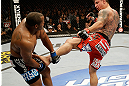 SAN JOSE, CA - APRIL 20:   (R-L) Frank Mir kicks Daniel Cormier in their heavyweight bout during the UFC on FOX event at the HP Pavilion on April 20, 2013 in San Jose, California.  (Photo by Ezra Shaw/Zuffa LLC/Zuffa LLC via Getty Images)  *** Local Caption *** Frank Mir; Daniel Cormier