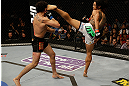 SAN JOSE, CA - APRIL 20:   (R-L) Benson Henderson kicks Gilbert Melendez in their lightweight championship bout during the UFC on FOX event at the HP Pavilion on April 20, 2013 in San Jose, California.  (Photo by Ezra Shaw/Zuffa LLC/Zuffa LLC via Getty Images)  *** Local Caption *** Benson Henderson; Gilbert Melendez