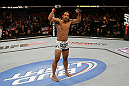 SAN JOSE, CA - APRIL 20:   Benson Henderson prepares for the final round of his fight against Gilbert Melendez in their lightweight championship bout during the UFC on FOX event at the HP Pavilion on April 20, 2013 in San Jose, California.  (Photo by Ezra Shaw/Zuffa LLC/Zuffa LLC via Getty Images)  *** Local Caption *** Benson Henderson; Gilbert Melendez