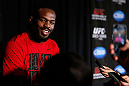 NEW YORK, NY - APRIL 25:   UFC Light Heavyweight Champion Jon "Bones" Jones interacts with media during UFC 159 media day at The Theater at Madison Square Garden on April 25, 2013 in New York City.  (Photo by Josh Hedges/Zuffa LLC/Zuffa LLC via Getty Images)
