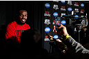 NEW YORK, NY - APRIL 25:   UFC Light Heavyweight Champion Jon "Bones" Jones interacts with media during UFC 159 media day at The Theater at Madison Square Garden on April 25, 2013 in New York City.  (Photo by Josh Hedges/Zuffa LLC/Zuffa LLC via Getty Images)