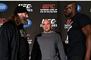 NEW YORK, NY - APRIL 25:   (L-R) Opponents Roy Nelson and Cheick Kongo face off during UFC 159 media day at The Theater at Madison Square Garden on April 25, 2013 in New York City.  (Photo by Josh Hedges/Zuffa LLC/Zuffa LLC via Getty Images)