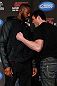 NEW YORK, NY - APRIL 25:   (L-R) Opponents UFC Light Heavyweight Champion Jon "Bones" Jones and Chael Sonnen face off during UFC 159 media day at The Theater at Madison Square Garden on April 25, 2013 in New York City.  (Photo by Josh Hedges/Zuffa LLC/Zuffa LLC via Getty Images)