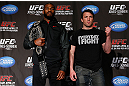NEW YORK, NY - APRIL 25:   (L-R) Opponents UFC Light Heavyweight Champion Jon "Bones" Jones and Chael Sonnen pose for photos during UFC 159 media day at The Theater at Madison Square Garden on April 25, 2013 in New York City.  (Photo by Josh Hedges/Zuffa LLC/Zuffa LLC via Getty Images)