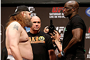 NEWARK, NJ - APRIL 26:   (L-R) Opponents Roy Nelson and Cheick Kongo face off during the UFC 159 weigh-in event at the Prudential Center on April 26, 2013 in Newark, New Jersey.  (Photo by Josh Hedges/Zuffa LLC/Zuffa LLC via Getty Images)