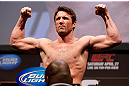 NEWARK, NJ - APRIL 26:   Chael Sonnen weighs in during the UFC 159 weigh-in event at the Prudential Center on April 26, 2013 in Newark, New Jersey.  (Photo by Josh Hedges/Zuffa LLC/Zuffa LLC via Getty Images)