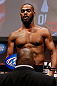 NEWARK, NJ - APRIL 26:   UFC Light Heavyweight Champion Jon "Bones" Jones makes weight during the UFC 159 weigh-in event at the Prudential Center on April 26, 2013 in Newark, New Jersey.  (Photo by Josh Hedges/Zuffa LLC/Zuffa LLC via Getty Images)