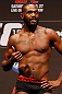 NEWARK, NJ - APRIL 26:   UFC Light Heavyweight Champion Jon "Bones" Jones stands on stage after making weight during the UFC 159 weigh-in event at the Prudential Center on April 26, 2013 in Newark, New Jersey.  (Photo by Josh Hedges/Zuffa LLC/Zuffa LLC via Getty Images)