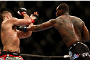 NEWARK, NJ - APRIL 27:   (R-L) Ovince Saint Preux punches Gian Villante in their light heavyweight fight during the UFC 159 event at the Prudential Center on April 27, 2013 in Newark, New Jersey.  (Photo by Josh Hedges/Zuffa LLC/Zuffa LLC via Getty Images)