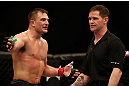 NEWARK, NJ - APRIL 27:   (L-R) Gian Villante argues with referee Kevin Mulholland after a controversial stoppage in his light heavyweight fight against Ovince Saint Preux during the UFC 159 event at the Prudential Center on April 27, 2013 in Newark, New Jersey.  (Photo by Josh Hedges/Zuffa LLC/Zuffa LLC via Getty Images)