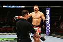 NEWARK, NJ - APRIL 27: Gian Villante reacts after the referee stops the match due to an unintentional foul by Ovince Saint Preux in their light heavyweight bout during the UFC 159 event at the Prudential Center on April 27, 2013 in Newark, New Jersey.  (Photo by Al Bello/Zuffa LLC/Zuffa LLC Via Getty Images)