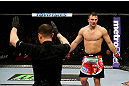 NEWARK, NJ - APRIL 27:  Gian Villante reacts after the referee stops the match due to an unintentional foul by Ovince Saint Preux in their light heavyweight bout during the UFC 159 event at the Prudential Center on April 27, 2013 in Newark, New Jersey.  (Photo by Al Bello/Zuffa LLC/Zuffa LLC Via Getty Images)