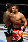 NEWARK, NJ - APRIL 27: Gian Villante (R) congratulates Ovince Saint Preux (L) after winning by majority technical decision in their light heavyweight bout during the UFC 159 event at the Prudential Center on April 27, 2013 in Newark, New Jersey.  (Photo by Al Bello/Zuffa LLC/Zuffa LLC Via Getty Images)