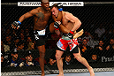 NEWARK, NJ - APRIL 27:  (L-R) Ovince Saint Preux battles against Gian Villante in their light heavyweight bout during the UFC 159 event at the Prudential Center on April 27, 2013 in Newark, New Jersey.  (Photo by Al Bello/Zuffa LLC/Zuffa LLC Via Getty Images)