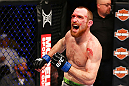 NEWARK, NJ - APRIL 27:  Pat Healy celebrates defeating Jim Miller by Technical Submission (Rear-Naked Choke) in their lightweight bout during the UFC 159 event at the Prudential Center on April 27, 2013 in Newark, New Jersey.  (Photo by Al Bello/Zuffa LLC/Zuffa LLC Via Getty Images)