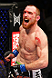 NEWARK, NJ - APRIL 27:  Pat Healy celebrates defeating Jim Miller by Technical Submission (Rear-Naked Choke) in their lightweight bout during the UFC 159 event at the Prudential Center on April 27, 2013 in Newark, New Jersey.  (Photo by Al Bello/Zuffa LLC/Zuffa LLC Via Getty Images)
