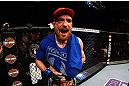 NEWARK, NJ - APRIL 27:  Pat Healy celebrates defeating Jim Miller by Technical Submission (rear-naked choke) in their lightweight bout during the UFC 159 event at the Prudential Center on April 27, 2013 in Newark, New Jersey.  (Photo by Al Bello/Zuffa LLC/Zuffa LLC Via Getty Images)