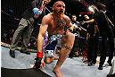 NEWARK, NJ - APRIL 27: Jim Miller stands up after losing by TKO (rear-naked choke) to Pat Healy in the third round of their lightweight bout during the UFC 159 event at the Prudential Center on April 27, 2013 in Newark, New Jersey.  (Photo by Al Bello/Zuffa LLC/Zuffa LLC Via Getty Images)