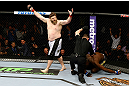 NEWARK, NJ - APRIL 27:  Roy Nelson (L) celebrates his win by knockout against Cheick Kongo (R) of France in their heavyweight bout during the UFC 159 event at the Prudential Center on April 27, 2013 in Newark, New Jersey.  (Photo by Al Bello/Zuffa LLC/Zuffa LLC Via Getty Images)