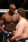 NEWARK, NJ - APRIL 27: (L-R) Cheick Kongo of France and Roy Nelson shakes hands after Nelson won by knockout in their heavyweight bout during the UFC 159 event at the Prudential Center on April 27, 2013 in Newark, New Jersey.  (Photo by Al Bello/Zuffa LLC/Zuffa LLC Via Getty Images)
