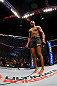 NEWARK, NJ - APRIL 27: Jon Jones cheers before fighting against Chael Sonnen in their light heavyweight championship bout during the UFC 159 event at the Prudential Center on April 27, 2013 in Newark, New Jersey.  (Photo by Al Bello/Zuffa LLC/Zuffa LLC Via Getty Images)