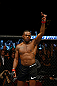NEWARK, NJ - APRIL 27:  Jon Jones celebrates his knockout against Chael Sonnen to win their light heavyweight championship bout during the UFC 159 event at the Prudential Center on April 27, 2013 in Newark, New Jersey.  (Photo by Al Bello/Zuffa LLC/Zuffa LLC Via Getty Images)