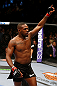NEWARK, NJ - APRIL 27:  Jon Jones celebrates his knockout against Chael Sonnen to win their light heavyweight championship bout during the UFC 159 event at the Prudential Center on April 27, 2013 in Newark, New Jersey.  (Photo by Al Bello/Zuffa LLC/Zuffa LLC Via Getty Images)