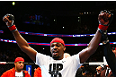 NEWARK, NJ - APRIL 27:  Jon Jones is awarded the championship belt and announced winner by knockout against Chael Sonnen after their light heavyweight championship bout during the UFC 159 event at the Prudential Center on April 27, 2013 in Newark, New Jersey.  (Photo by Al Bello/Zuffa LLC/Zuffa LLC Via Getty Images)