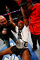 NEWARK, NJ - APRIL 27:   UFC Light Heavyweight Champion Jon "Bones" Jones reacts after defeating Chael Sonnen in their light heavyweight championship fight during the UFC 159 event at the Prudential Center on April 27, 2013 in Newark, New Jersey.  (Photo by Josh Hedges/Zuffa LLC/Zuffa LLC via Getty Images)