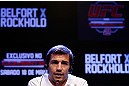 JARAGUA DO SUL, BRAZIL - MAY 16:   Luke Rockhold interacts with media during media day for the UFC on FX event on May 16, 2013 at the Sociedade Cultura Artistica in Jaragua do Sul, Santa Catarina, Brazil.  (Photo by Josh Hedges/Zuffa LLC/Zuffa LLC via Getty Images)