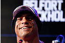 JARAGUA DO SUL, BRAZIL - MAY 16:   Vitor Belfort interacts with media during media day for the UFC on FX event on May 16, 2013 at the Sociedade Cultura Artistica in Jaragua do Sul, Santa Catarina, Brazil.  (Photo by Josh Hedges/Zuffa LLC/Zuffa LLC via Getty Images)