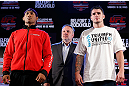 JARAGUA DO SUL, BRAZIL - MAY 16:   (L-R) Opponents Ronaldo "Jacare" Souza and Chris Camozzi pose for photos during media day for the UFC on FX event on May 16, 2013 at the Sociedade Cultura Artistica in Jaragua do Sul, Santa Catarina, Brazil.  (Photo by Josh Hedges/Zuffa LLC/Zuffa LLC via Getty Images)