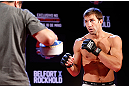 JARAGUA DO SUL, BRAZIL - MAY 16:   Luke Rockhold conducts a workout session during media day for the UFC on FX event on May 16, 2013 at the Sociedade Cultura Artistica in Jaragua do Sul, Santa Catarina, Brazil.  (Photo by Josh Hedges/Zuffa LLC/Zuffa LLC via Getty Images)