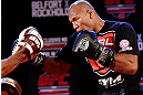 JARAGUA DO SUL, BRAZIL - MAY 16:   Ronaldo "Jacare" Souza conducts a workout session during media day for the UFC on FX event on May 16, 2013 at the Sociedade Cultura Artistica in Jaragua do Sul, Santa Catarina, Brazil.  (Photo by Josh Hedges/Zuffa LLC/Zuffa LLC via Getty Images)