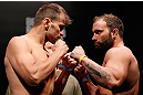 JARAGUA DO SUL, BRAZIL - MAY 17: (L-R) Opponents Fabio Maldonado and Roger Hollett face off during the UFC on FX weigh-in on May 17, 2013 at the Arena Jaragua in Jaragua do Sul, Santa Catarina, Brazil. (Photo by Josh Hedges/Zuffa LLC/Zuffa LLC via Getty Images)