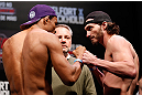 JARAGUA DO SUL, BRAZIL - MAY 17: (L-R) Opponents Francisco Trinaldo and Mike Rio face off during the UFC on FX weigh-in on May 17, 2013 at the Arena Jaragua in Jaragua do Sul, Santa Catarina, Brazil. (Photo by Josh Hedges/Zuffa LLC/Zuffa LLC via Getty Images)