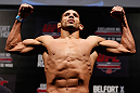 JARAGUA DO SUL, BRAZIL - MAY 17: Hacran Dias weighs in during the UFC on FX weigh-in on May 17, 2013 at the Arena Jaragua in Jaragua do Sul, Santa Catarina, Brazil. (Photo by Josh Hedges/Zuffa LLC/Zuffa LLC via Getty Images)
