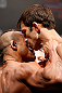JARAGUA DO SUL, BRAZIL - MAY 17: (L-R) Opponents Vitor Belfort and Luke Rockhold face off during the UFC on FX weigh-in on May 17, 2013 at the Arena Jaragua in Jaragua do Sul, Santa Catarina, Brazil. (Photo by Josh Hedges/Zuffa LLC/Zuffa LLC via Getty Images)