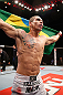 JARAGUA DO SUL, BRAZIL - MAY 18: Lucas Martins reacts after knocking out Jeremy Larsen in their lightweight bout during the UFC on FX event on May 18, 2013 at Arena Jaragua in Jaragua do Sul, Santa Catarina, Brazil. (Photo by Josh Hedges/Zuffa LLC/Zuffa LLC via Getty Images)